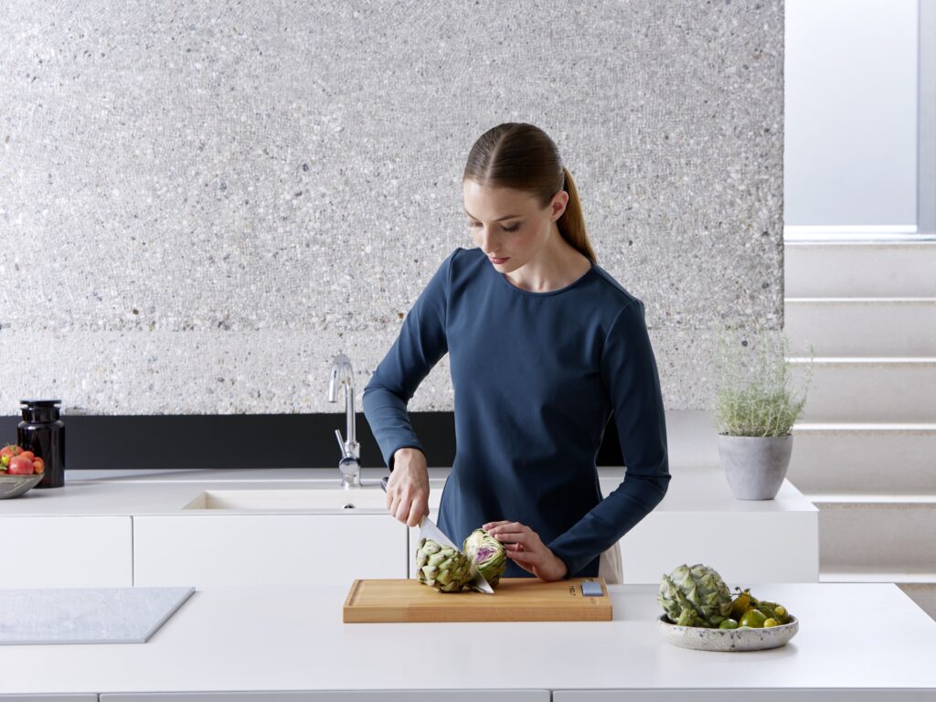 Cutting board with chef's knife