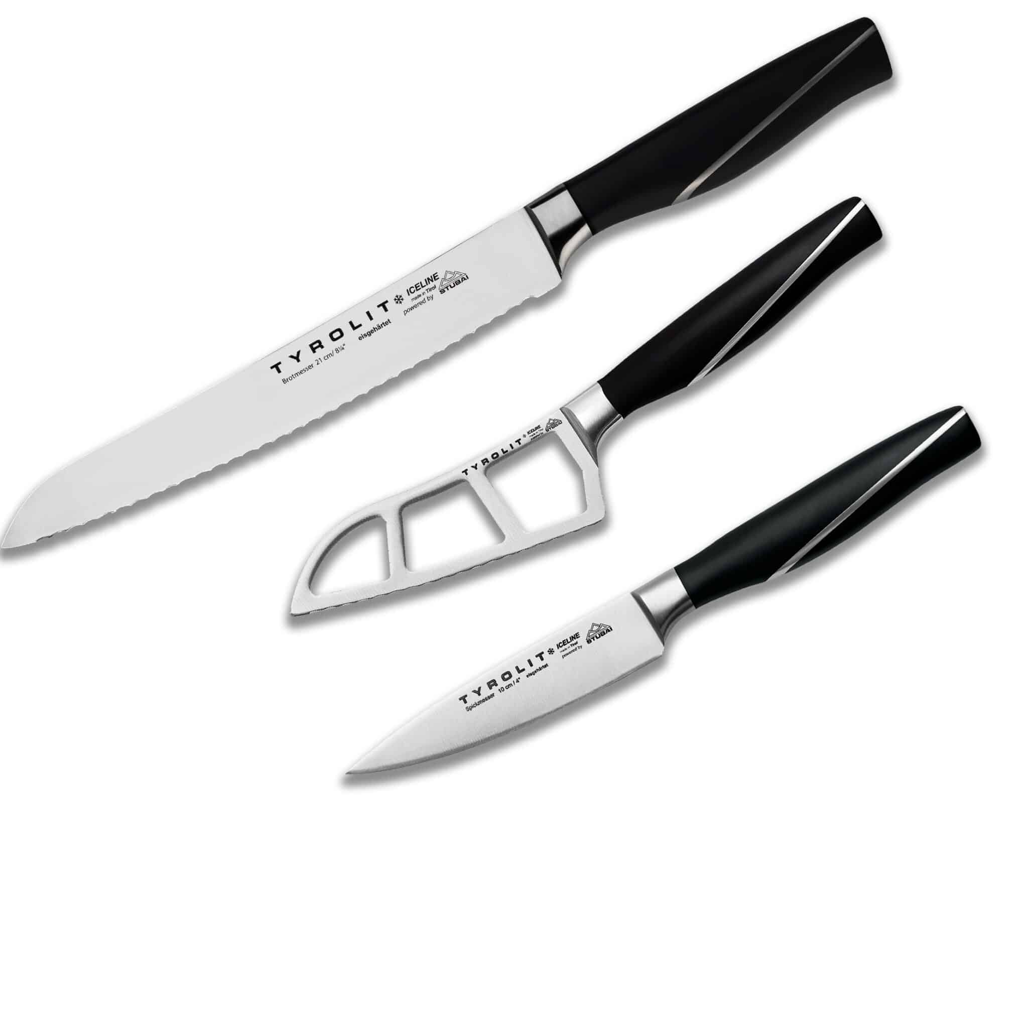 Tyrolit Life Iceline knife set snack pack with paring knife, cheese knife, and bread knife