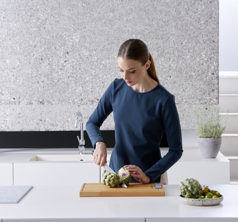 Cutting board with chef's knife